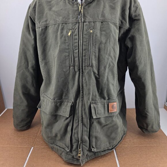 Carhartt Jacket C95 ARG Green Sherpa Lined Coat Duck Canvas Work Chore 2 XL - Picture 11 of 12